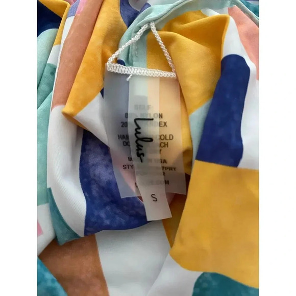 NWT Lulus Make Waves Aqua Multi Print Tie-Strap One-Piece Swimsuit Size Small - Picture 8 of 8